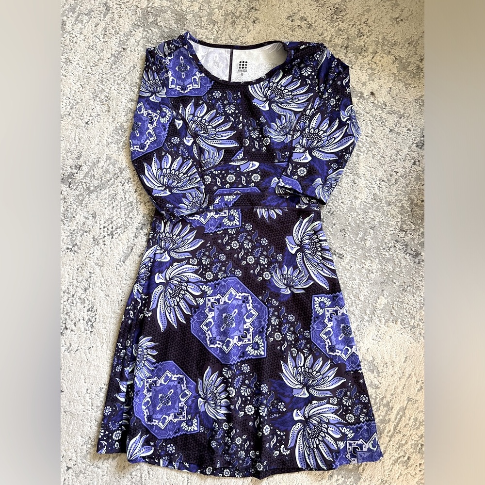 Title nine 9  Dream Dress Purple Black floral women’s small S Like new worn 1x